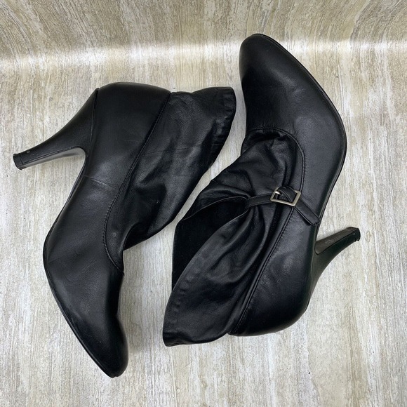 NINE WEST Black Heels Slouchy Leather Ankle‎ Boots Buttery Soft Booties 6M - Picture 6 of 9